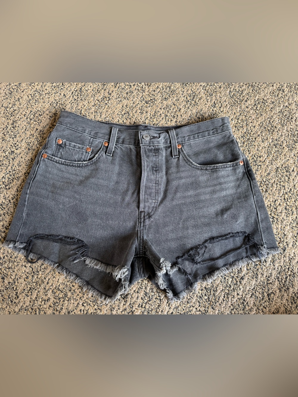 Levi's 501 Black Frayed Hem Shorts